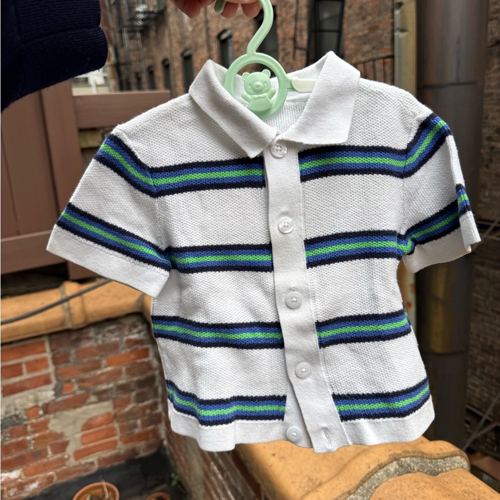 GAP Kids Short Sleeve summer Shirt - White with Blue and Green Stripes
